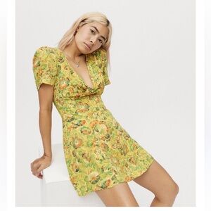 Urban Outfitters Green Puff Sleeve Wrap Mini Dress